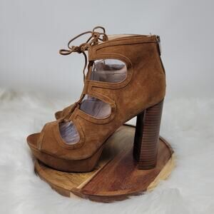 Vince Camuto Brown Suede Strappy Tie Up 5" Heel Women's 10M